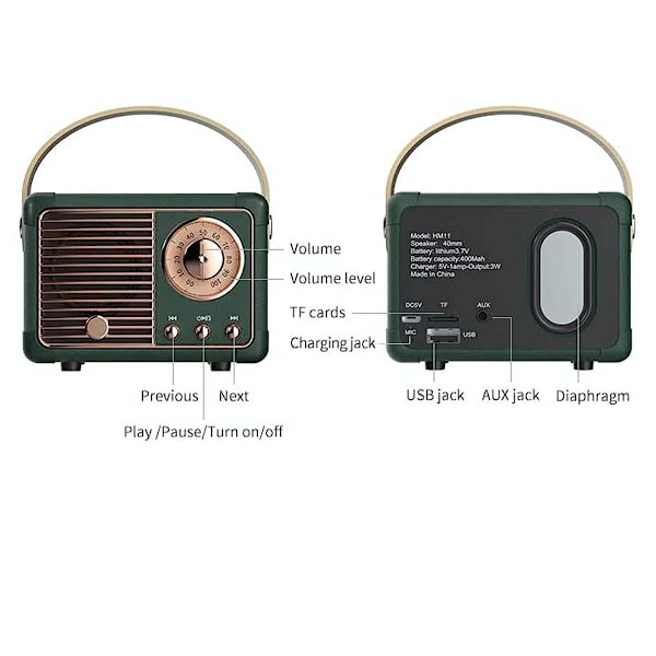 XJ-Retro Bluetooth-højttaler, vintage-indretning, lille trådløs Bluetooth-højttaler, sød gammeldags stil