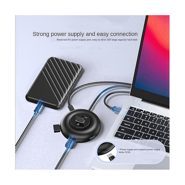 XJ-Portable Stöder Hot-swap Transport-stabil Usb 3.0 Hub Cirkulär Hub Dockningsstationer, svart Y