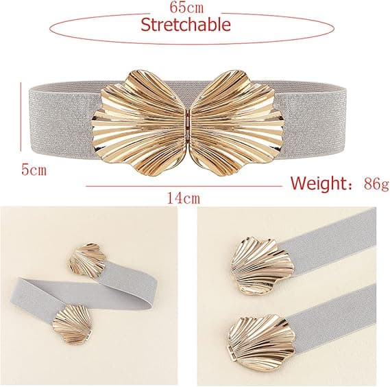 Elastisk taljebælte til kvinder, strækbælter til nederdele, frakke, bluse, sweater (sølv)