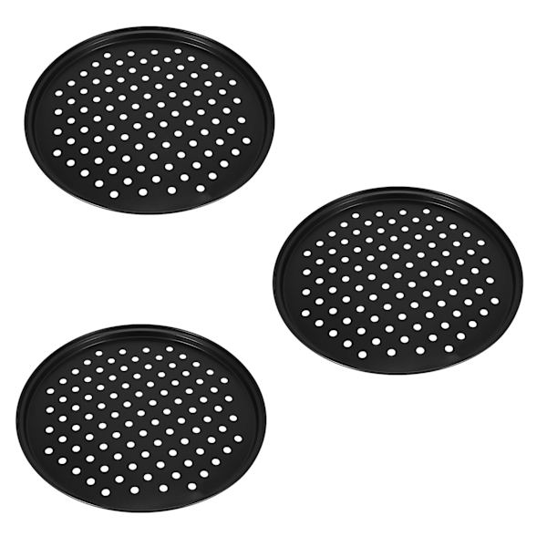 3x 10 Tommer Personlige Perforerede Pizzapander Sort Kulstofstål Med Non-Stick Belægning Nem At Rengøre Pi