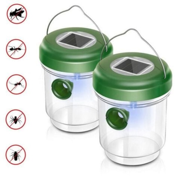 2-pack Hängande Solcellsdriven Getingfälla, Hängande Snickarbi-fälla, Återanvändbar Getingfälla Utomhus, Bålgetingsdödare, Hornetfälla för Trädgård Grön