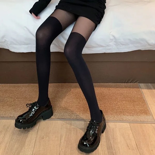 Nye 2024 Dame Strømpebukser Patchwork Gennemsigtig Sort Lårhøje Strømper Strømpebukser Kvinder Kvindelig Cosplay Over Knæ Stribede Strømpebukser