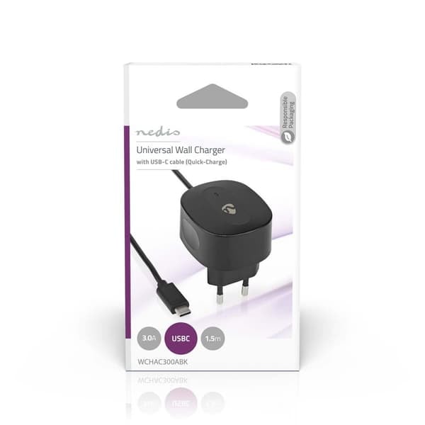 XJ-Vegglader | 15 W | Hurtigladefunksjon | 1x 3.0 A | Antall utganger: 1 | USB-C™ (Fast) Kabel | 1.50 m | Single Voltage Output
