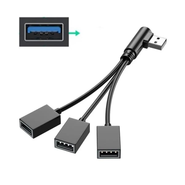 USB-splitterhub for mobil strøm, bil, datamaskin USB hann til hunn ladekabel Datakabel forlengelsesadapter null - Venstre bøy