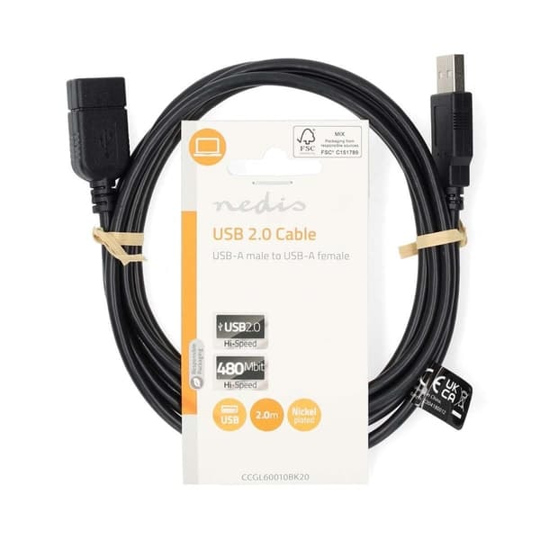 XJ-USB-kabel | USB 2.0 | USB-A Hann | USB-A Hunn | 480 Mbps | Nikkelbelagt | 2.00 m | Rund | PVC | Svart | Etikett