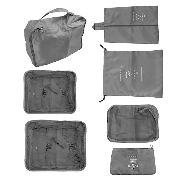XJ-7-delars packningsset för kläder, kubformade, multifunktionella, resväskeorganisatörer, resväskearrangörer, semesterresa, kubformade, grå
