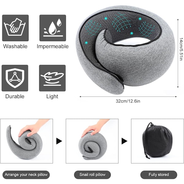 (Grå) Nakkepute, 2024 Ny Nakkepute, Memory Foam Nakkepute, Kan Oppbevare U-formet Pute, Egnet for Fly, C
