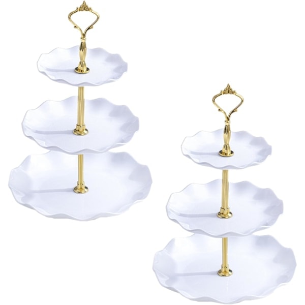 3-vånings tårtställ, 2-pack Cupcake Dessertställ, Runt tårtställ, Återanvändbar Aptitretarbricka, Bröllopsdessertbricka (Vit)