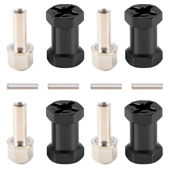 XJ-4 st 12mm Hex Hjulnav Drivadapter 20mm Förlängningskombinator Koppling för 1/10 RC Bil Crawler SCX10 D90, Svart