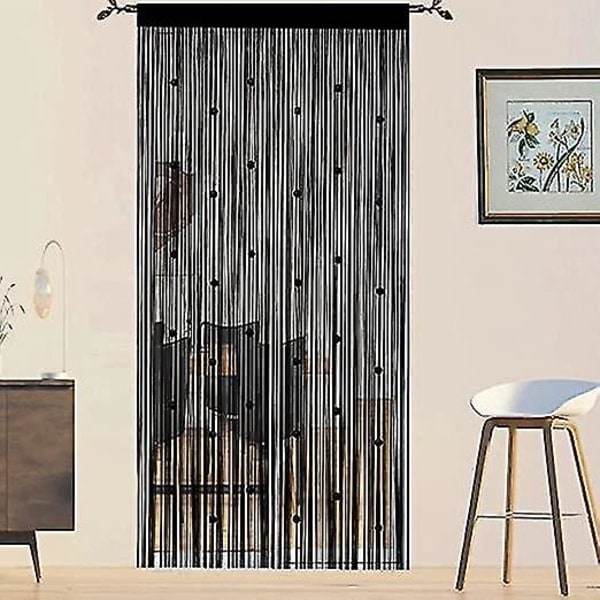 Pärlgardiner (svart 100 * 200cm), Flugdraperier för dörrar, fönster, rumsavdelare, dörröppningspaneler, vardagsrumsgarderobsdraperier
