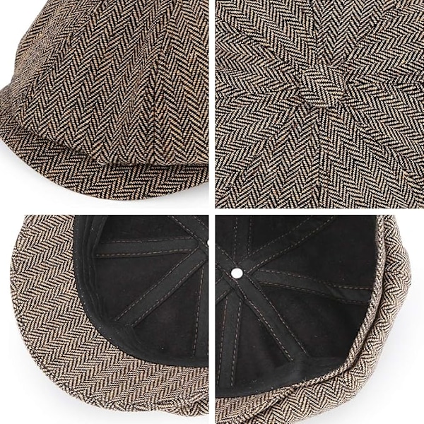 XJ-Baker Boy Hat 8 Panel Herringbone Tweed Gatsby Hat Ivy Irish