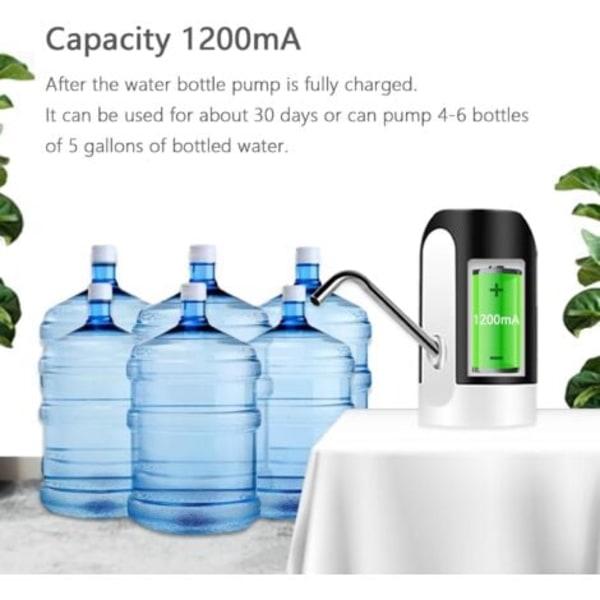 Gallonan vesipumppu, 5 gallonan vesipullopumppu, USB-ladattava automaattinen juomavesipumppu, kannettava sähköinen vesiannostelija, vesipullon kytkin