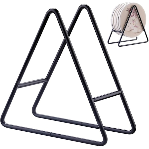 2-pakning Triangelformet Brikkeholder i Svart Jernmetall, Oppbevaringsholder for Både Runde og Firkantede Brikker, Passer 4 til 9 Stk, 6 Tommer
