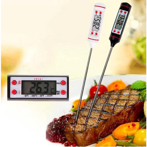 Digitalt Kødtermometer - BBQ Termometer - Madtermometer - Sort - Til Grill, Barbecue, Ovn & Mere