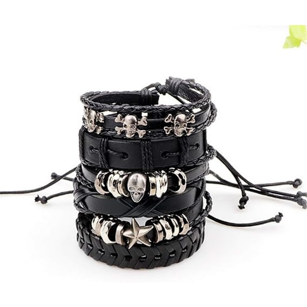 XJ-Sex kranie pentagram stjerne flerlags vævet læder flettet justerbart Halloween armbånd til mænd blandet farve