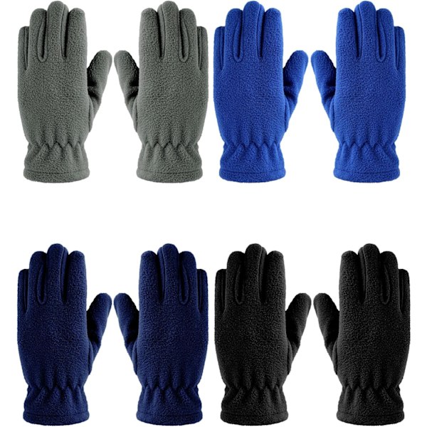 XJ-4 par fleecehansker for barn, varme vinterhansker, full finger polarvotter for gutter, jenter og barn til utendørsaktiviteter, kongeblå, blå, grå, svart, L