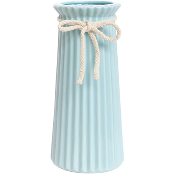 XJ-Blå Keramisk Ribbet Vase til Enkel Moderne Boligindretning, Dekorativ Vase til Bryllupsbord Kontor Soveværelse - 25cm