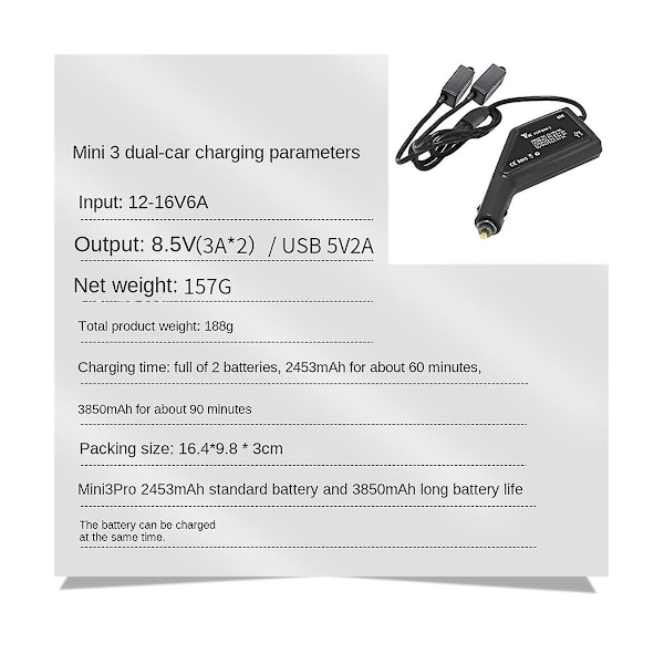 XJ-3 3-i-1 Batterilader For Mini 3 Pro Hurtiglading Usb Dobbel Billader Adapter Rc Kontroller Ac