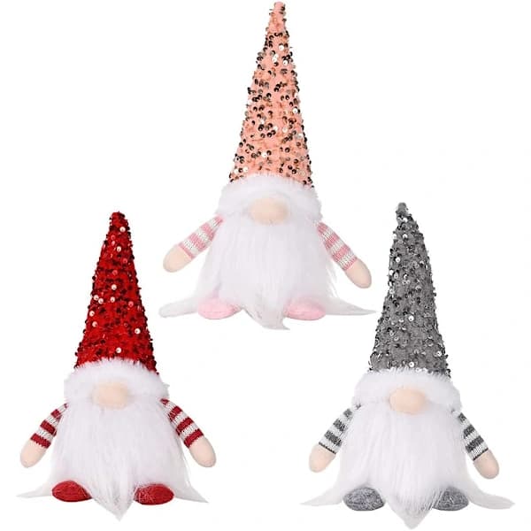 3-pack Jultomtar med Ljus, Handgjorda Tomtar med Glittrande Hattar (3-pack)