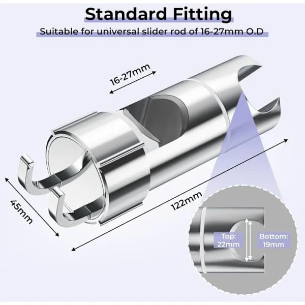 Justerbart duschmunstycksfäste med 2 krokar, universellt duschmunstycksfäste för 16-27 mm duschstång, ABS krom handduschfäste, enkel installation