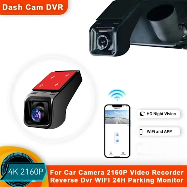 Universal Bil DVR Dash Cam 4K Backspegel Auto Dashcam För Bilkamera 2160P Videoinspelare Back-DVR WIFI 24H Parkeringsövervakning