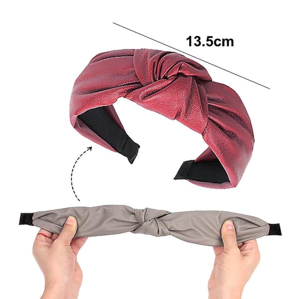 Simple Wide-Brimmed PU Leather Headband with Center Knot