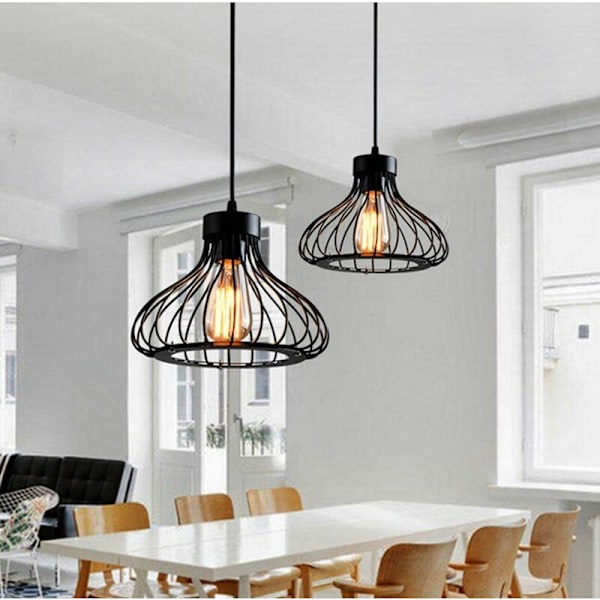 XJ-Retro metall pendellampe Svart Bur Industriell Vin