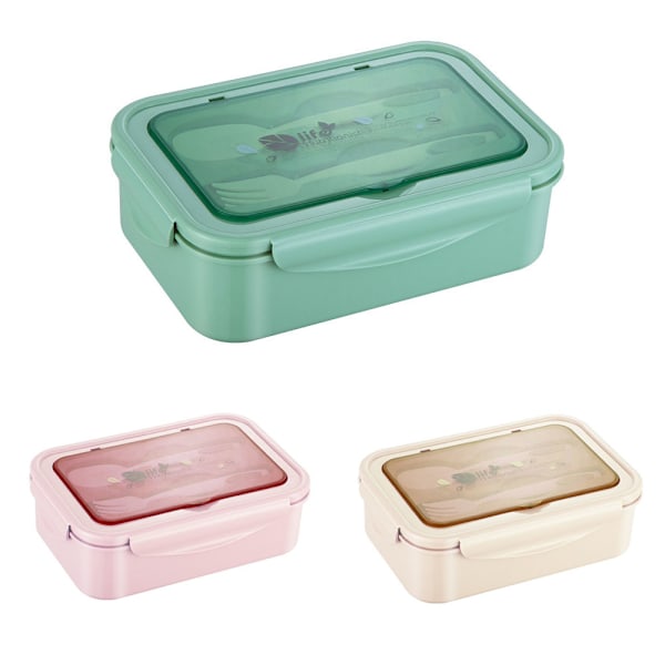 XJ-Lunchlåda med 3 fack, sked och gaffel, 1400 ml, BPA-fri matlåda, läckagesäker, mikrovågssäker och diskmaskinssäker