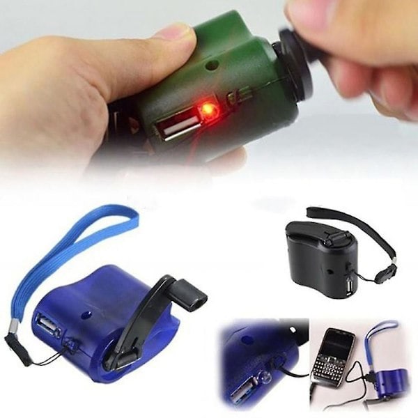 Blå Mobiltelefon Nödkraft USB Handvevsladdare Elektrisk Generator Universell Mobilladdare Handdynamoladdare