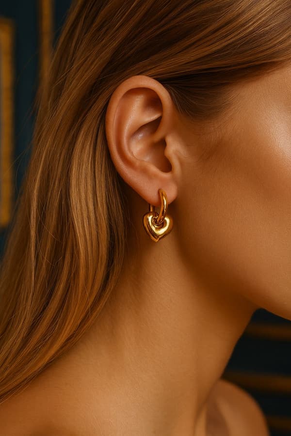 Chunky guld hjerte hoop øreringe til kvinder, Premium rustfrit stål chunky hoops, Hypoallergenisk, Gave til hende, Guldfarve