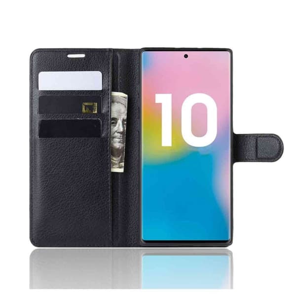 XJ-Samsung Galaxy Note 10 Lompakkokotelo Musta Nahka Kotelo