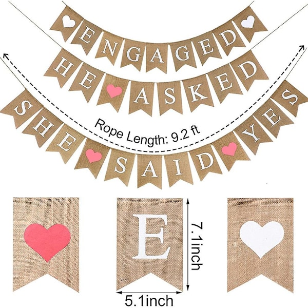 3 Delar Förlovad Jute Banner Han Frågade Hon Sa Ja Banner Rustik Möhippa Vimpelgirlang Fo