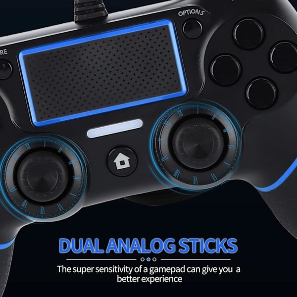 Kablet Spilcontroller til PS-4/Pro/Slim/PC(Win7/8/10)/Laptop, USB-stik Spilcontroller med Vibration og Skridsikker, Ergonomisk