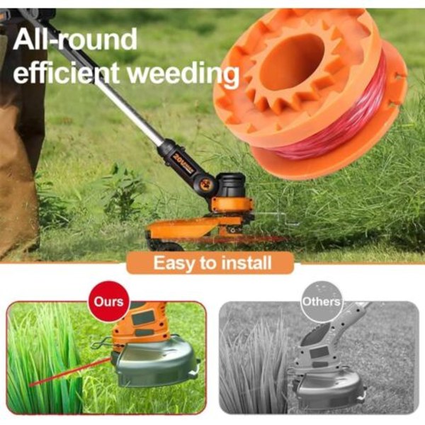 4 ruller, Ø 1,65 mm 3 m, kompatibel med Worx 20V græstrimmere WG180 / WG163 / WG175, reservespole