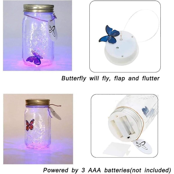 Simuleret Sommerfuglekollektion i Krukke, Sommerfuglekrukke der Bevæger Sig, Romantisk LED-lys Glas Animat
