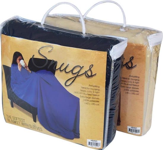 MikaMax Snugs Fleecetæppe med ærmer, blødt varmt koralfleece bærbart tæppe til voksne og børn, maskinvaskbart, 140 x 185 cm, blåt