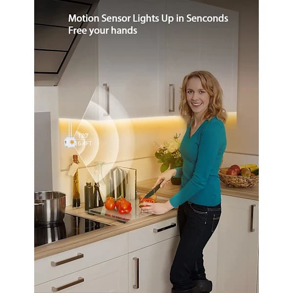 LED-belysning för garderob med rörelsesensor, USB-anslutning, varmvit, trappbelysning, garderobsbelysning, 5m, ingen app