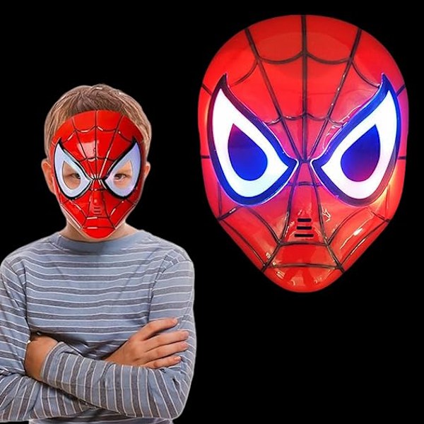 Spindelmannen-mask för barn, Spiderman-mask med lysande LED-ögon för Halloween