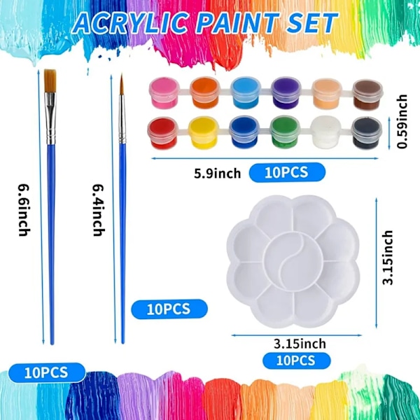150 Dele Mini Akryl Maling Sæt, 12 Farver Vaskbar Akryl Maling Strimmel Børster Og Palette Til Børn Maleri Kunst Håndværk Holdbar