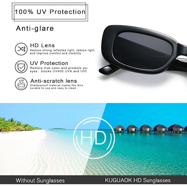 XJ-Retro Rektangulære Solbriller Kvinder og Mænd Vintage Små Firkantede Solbriller UV-beskyttelse Glasse