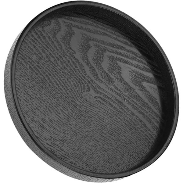XJ-Rund Bricka Dekorativ Bricka Svart Trä Rund Form Massivt Trä Te Kaffe Snacks Mat Serveringsbricka Tallrik Restaurangbrickor 30cm (30cm)