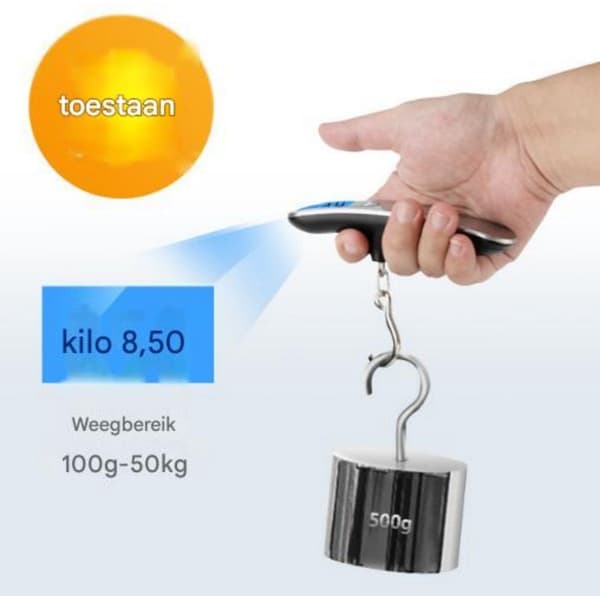 Digital bagagevægt, bærbar ABS og rustfrit stål, 50 kg kapacitet, LCD-display, fire enheder, til rejser, sølv