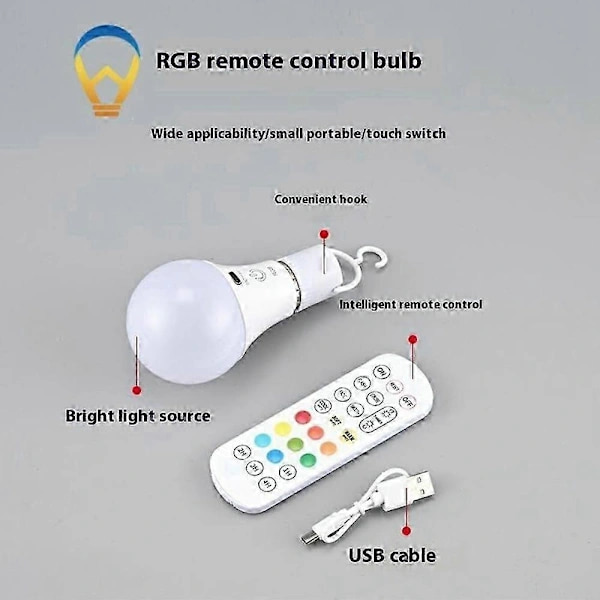 E27 RGB Rechargeable Bulb with Remote Control and Timer Dimmable Touch Control 2700