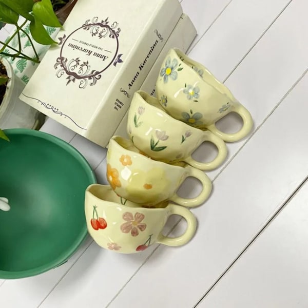 XJ-Kaffekopper Havregrynsmorgenmad krus BLÅ BLOMST BLÅ BLOMST