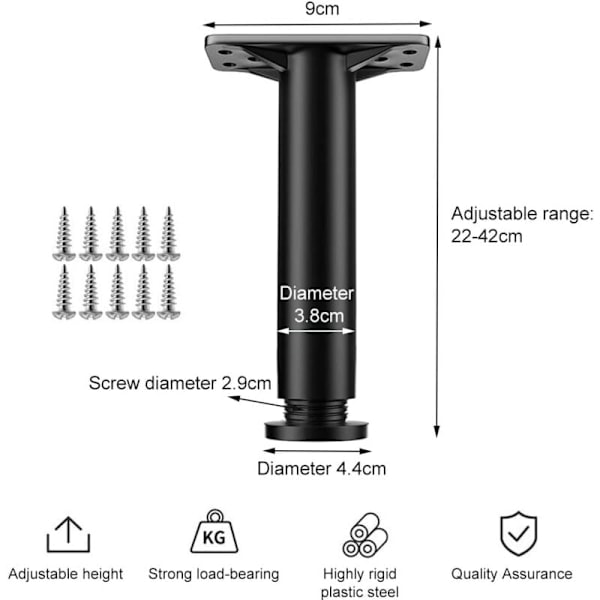 Justerbare sengeben, 22-42 cm Badeværelsesmøbelfod, møbelfødder, justerbare møbelfødder, til bordstole skabe sofaben, sort, 2-pak