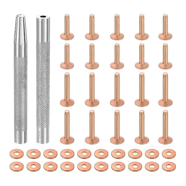 20 Set Copper Rivets and Washers, Solid Leather Copper Rivet Fasteners with Hole Punch Tool for Leather