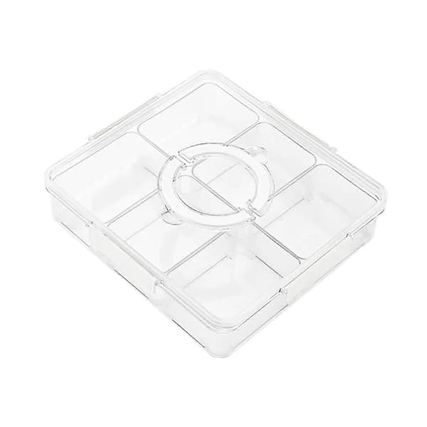 Delt serveringsbrett med håndtakslokk, allsidig 6-roms snacksbeholder