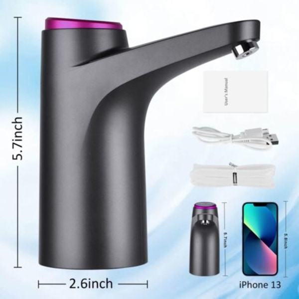 Vattendispenser, 7-18L Portabel Vattenflaskpump, Universell Elektrisk Vattenpump med USB-laddning, Dricksvattenpump för Camping, Hem, Kontor (Bl