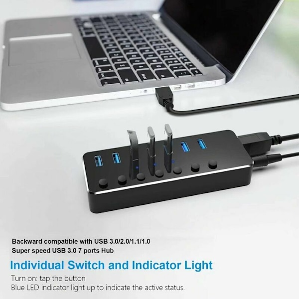 XJ-CCTV-kabel och adapter Aktiv USB 3.0-hubb med 7 portar