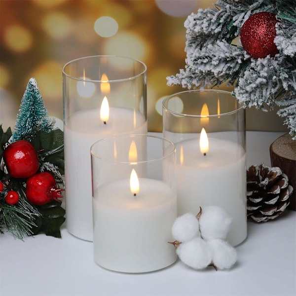 XJ-Klarglass Lys Uten Flamme med Flimmer, Realistiske Batteridrevne Elektriske LED-Lys med Fjernkontroll D 3 H 4\" 5\" 6\" white\"